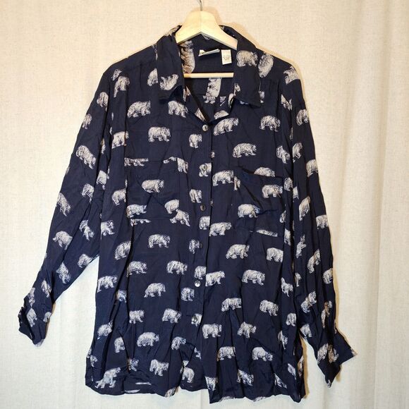 Chico's Tops - Vtg Chico's Design Navy Button Front With White Bears Polar Grizzly Size 3 = XL